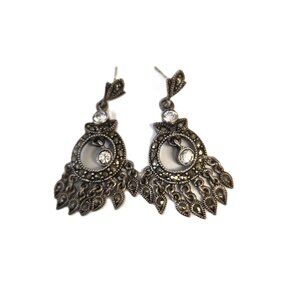 VTG Sterling Silver Chandelier Earrings 925 CZ&Marcasite Signed Edwardian Reviva